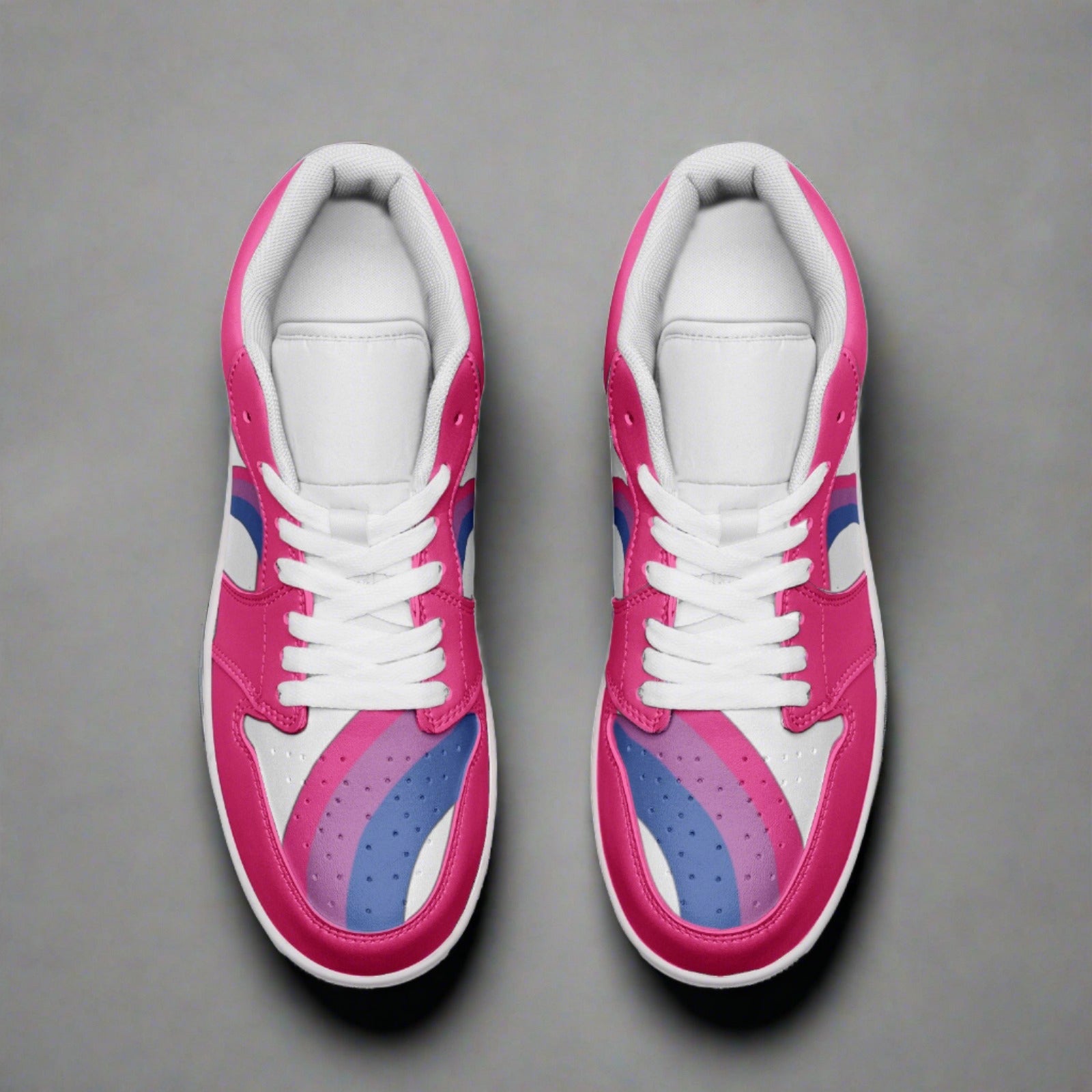Bisexual pride pink low-top sneakers, side view — Rose Gold Co