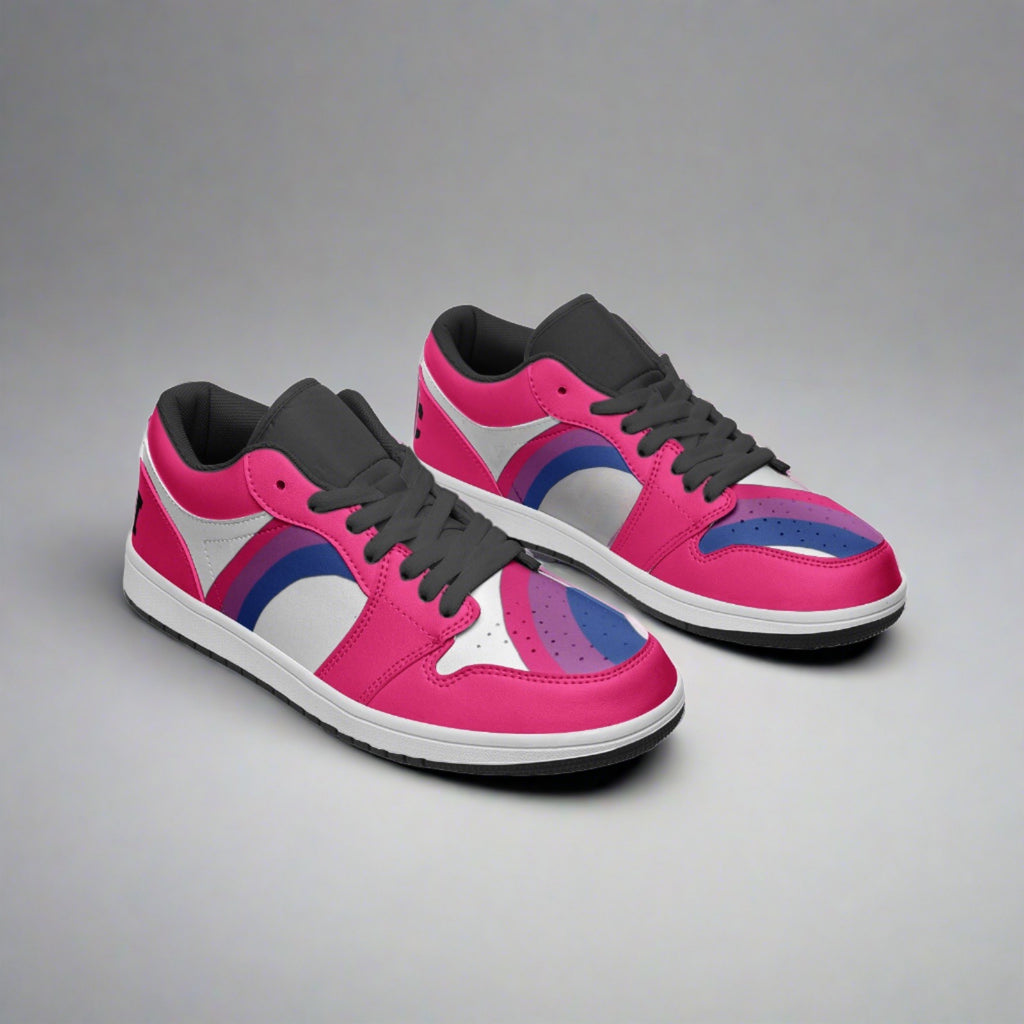 Bisexual pride pink low-top sneakers, flat lay — Rose Gold Co