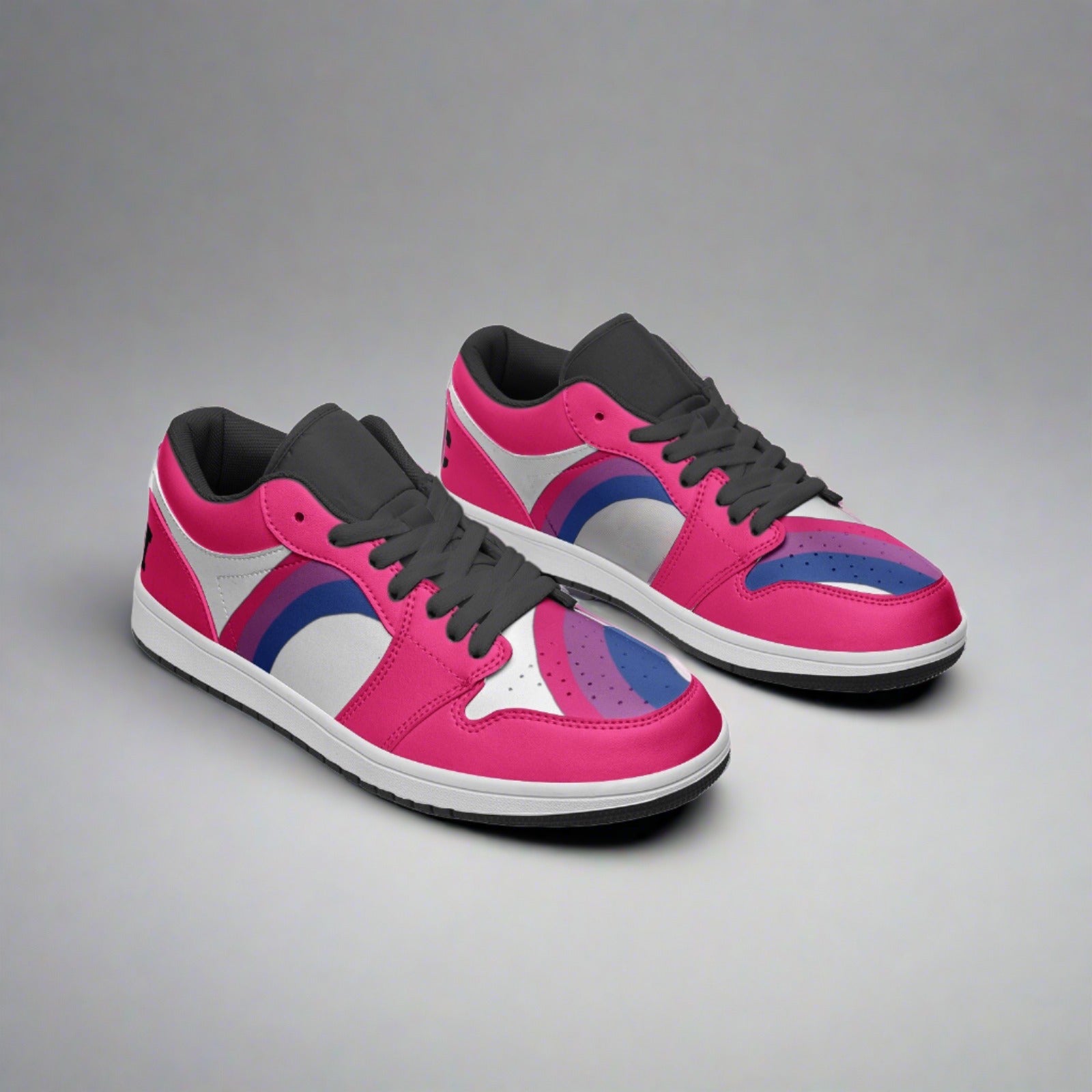 Bisexual pride pink low-top sneakers, flat lay — Rose Gold Co