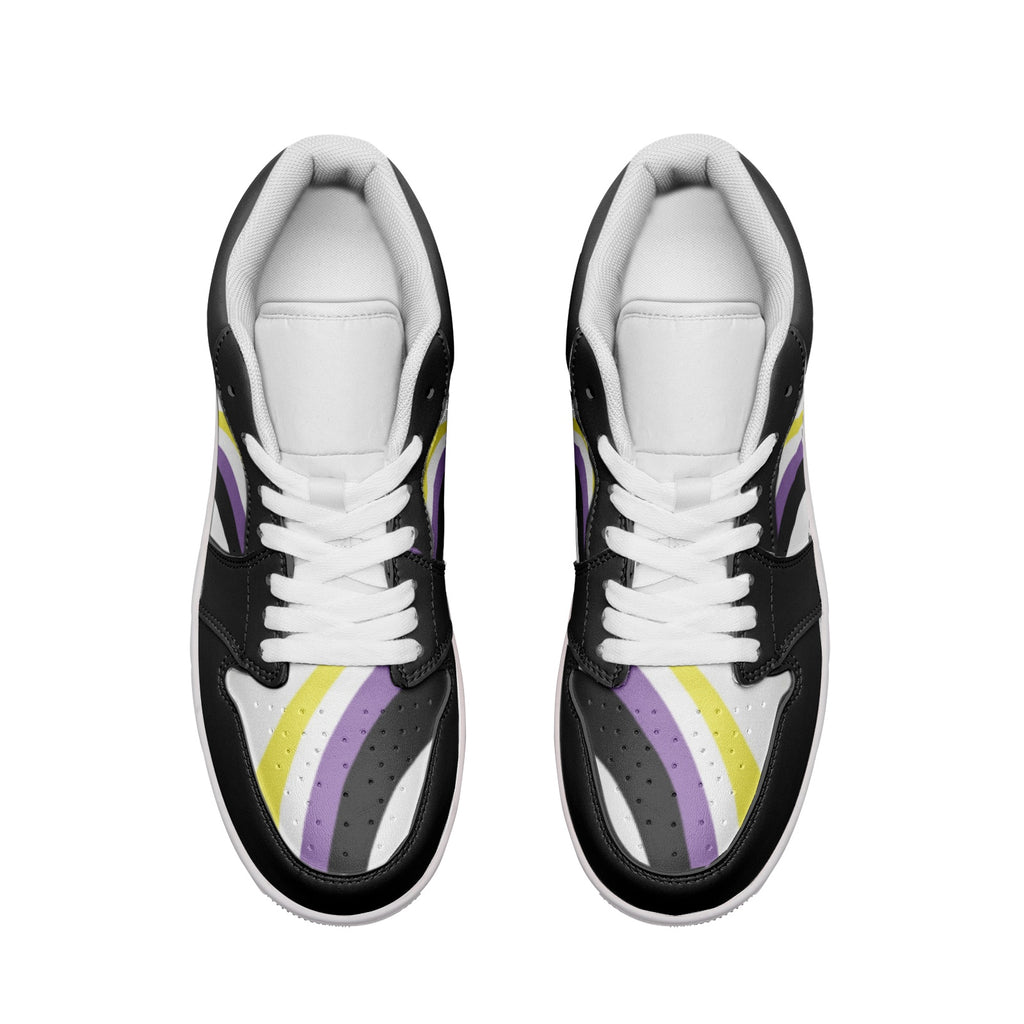 Non-binary pride black low-top sneakers, view 6 — Rose Gold Co