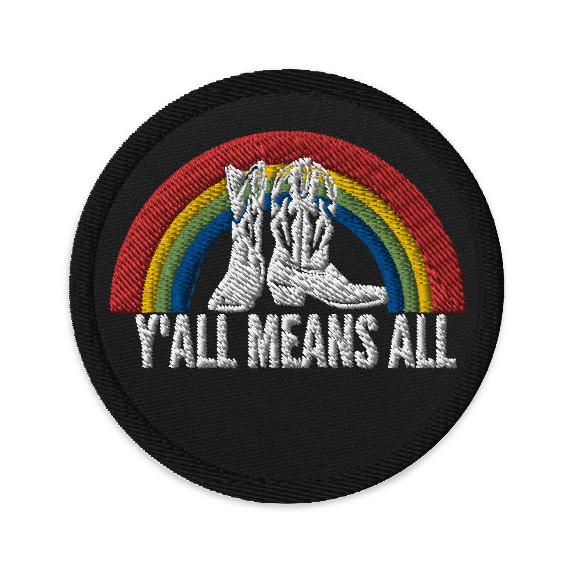 Y'all Means All embroidered patch, front view — Rose Gold Co