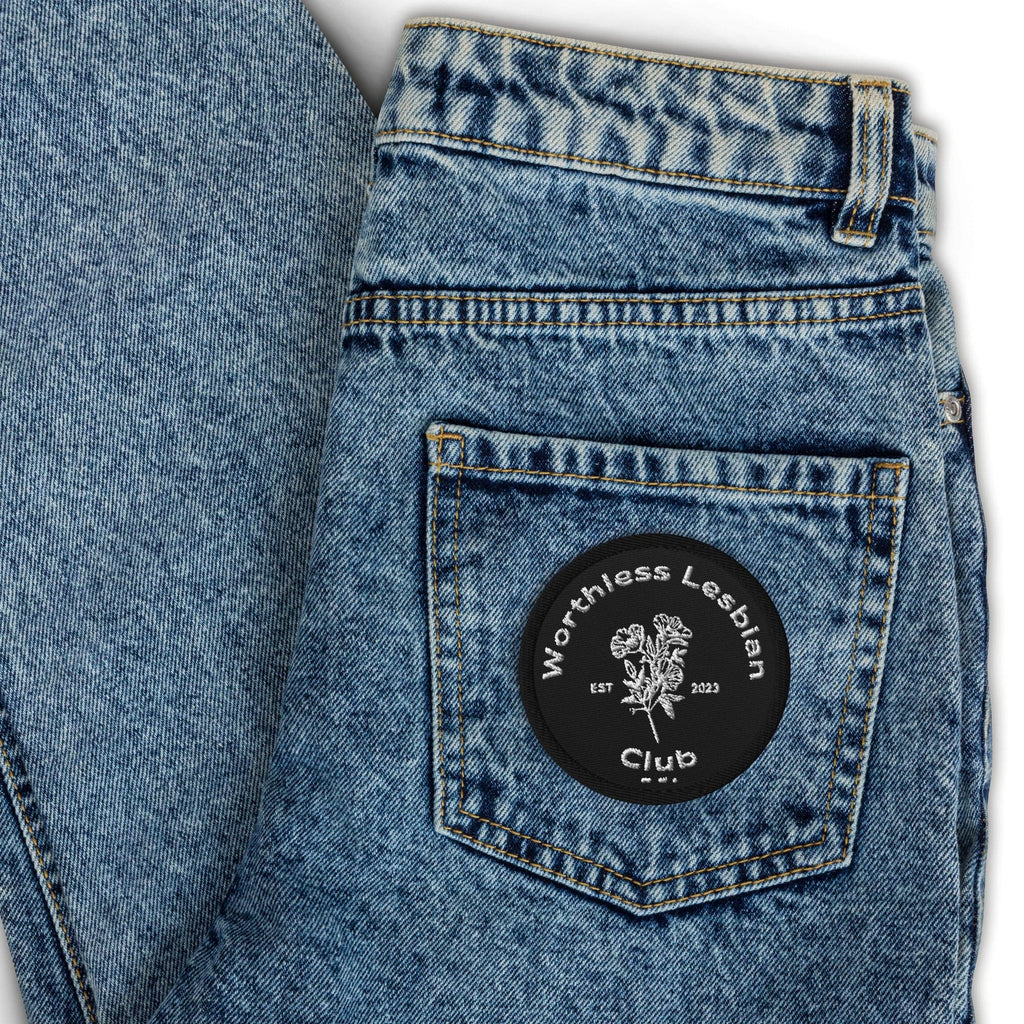 Worthless Lesbian Club embroidered patch, view 2 — Rose Gold Co