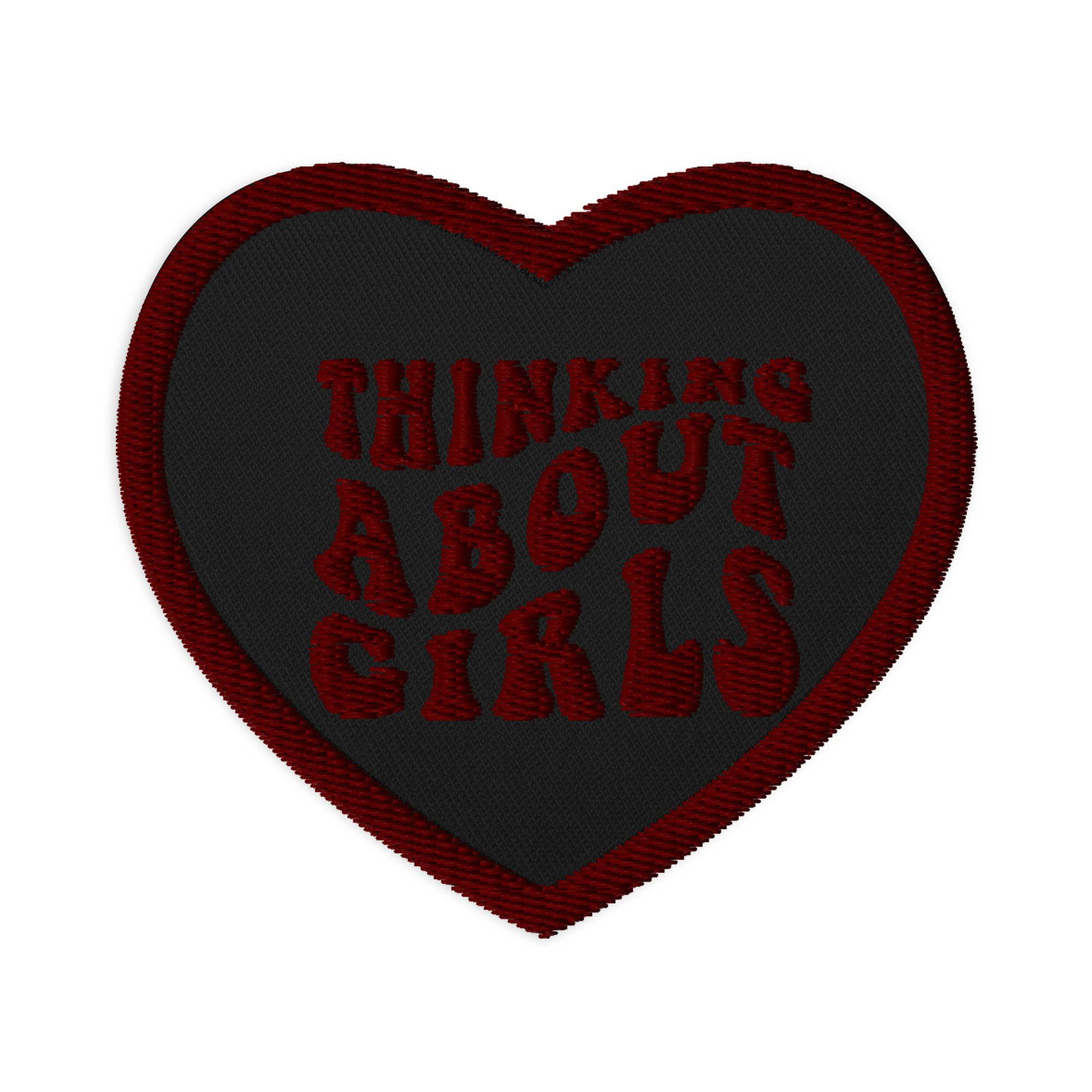 Thinking About Girls embroidered patch, front view — Rose Gold Co