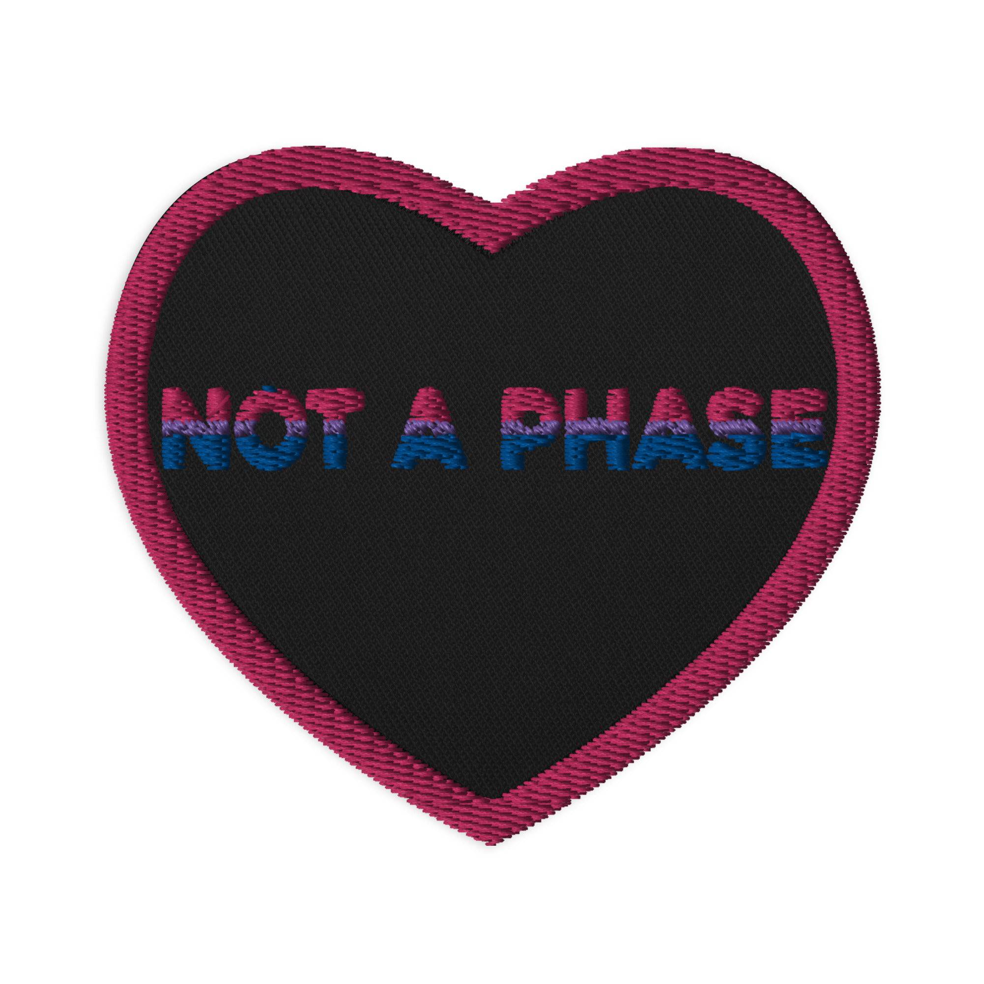 Not a Phase bisexual pride embroidered patch, front view — Rose Gold Co