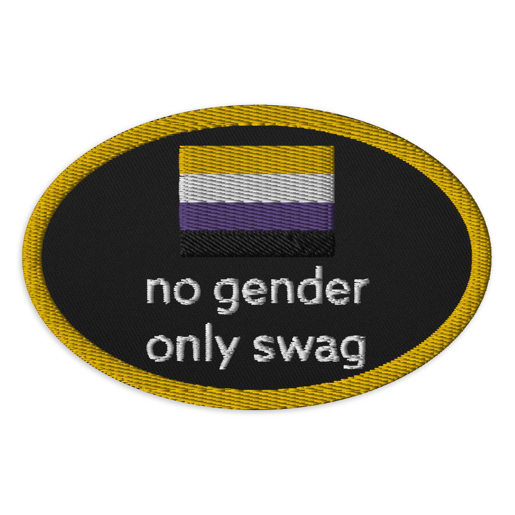 No Gender, Only Swag nonbinary embroidered patch, front view — Rose Gold Co