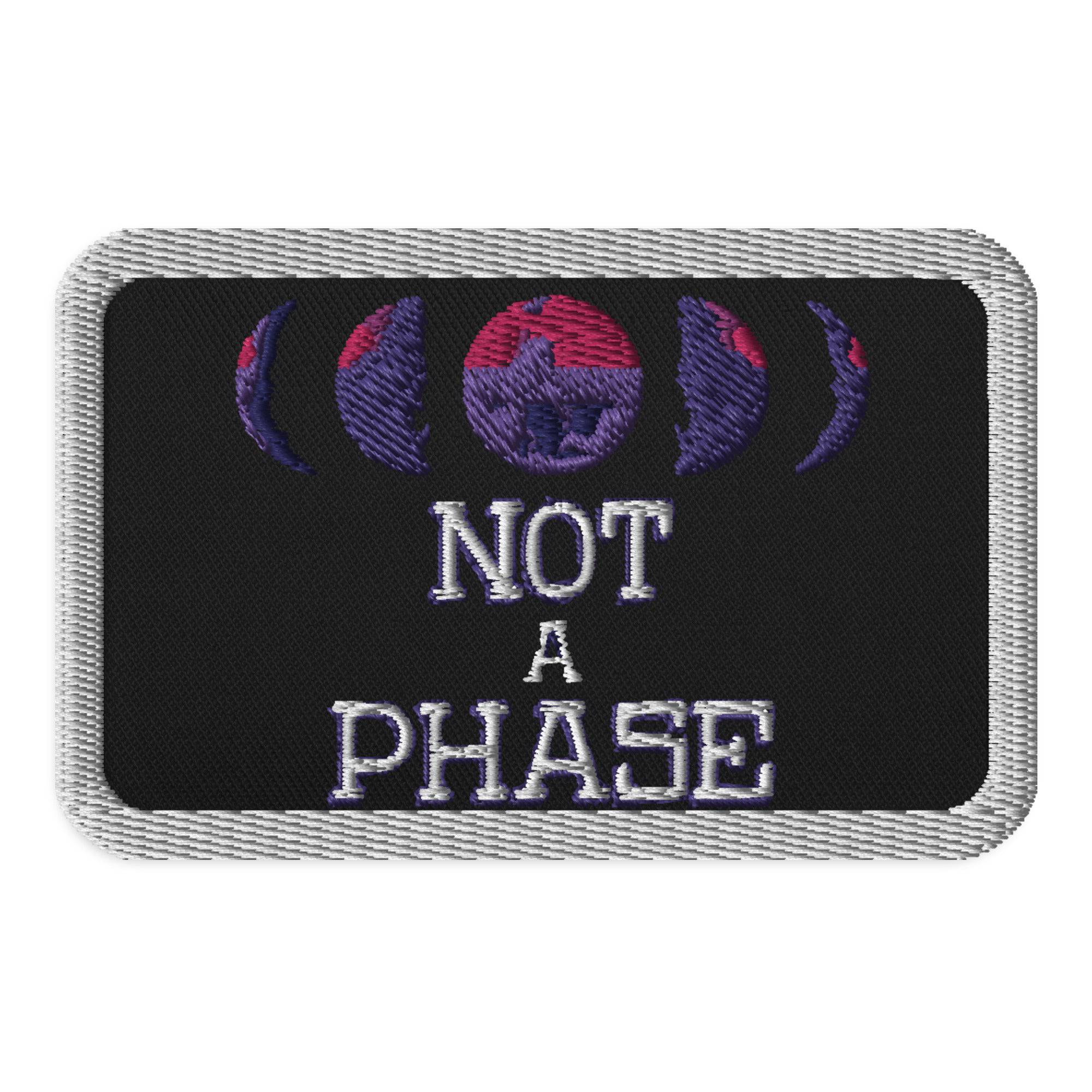Not a Phase bi flag embroidered patch, front view — Rose Gold Co