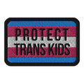 Protect Trans Kids embroidered patch, front view — Rose Gold Co