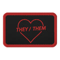 They/Them pronoun embroidered patch, front view — Rose Gold Co