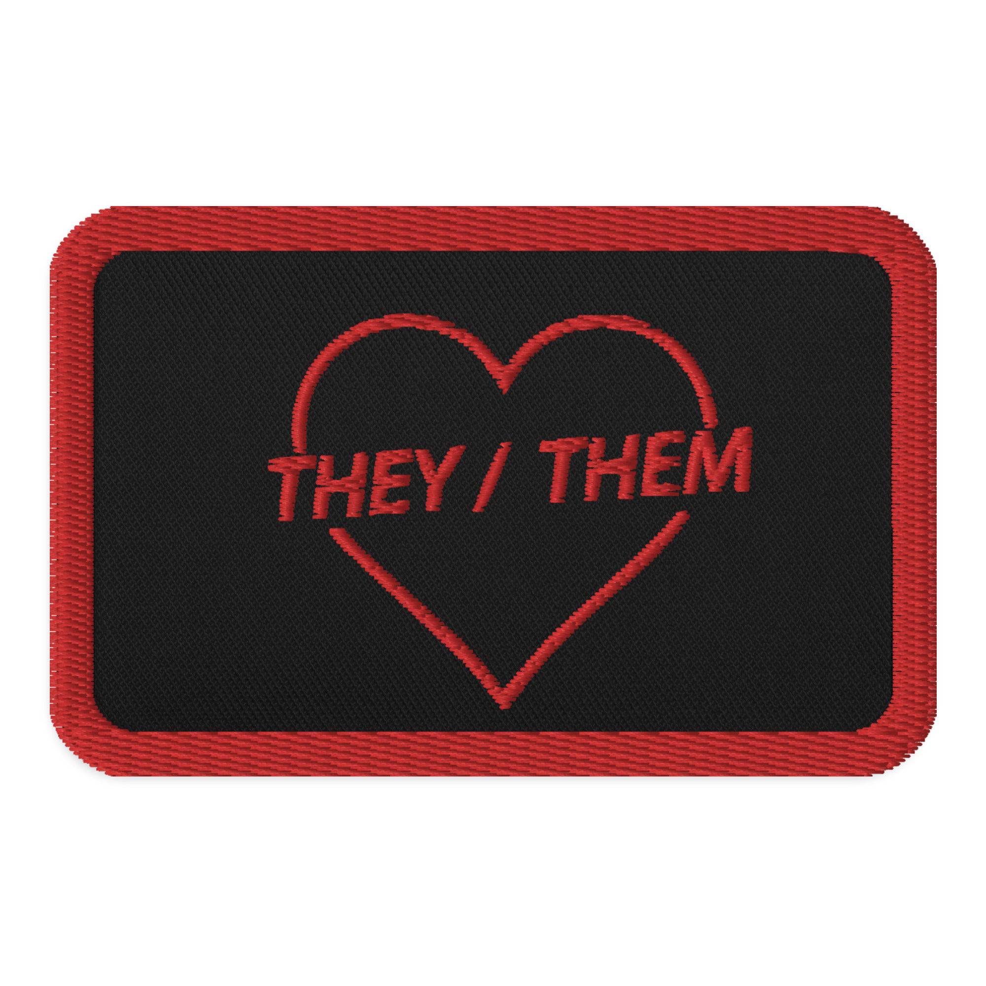 They/Them pronoun embroidered patch, front view — Rose Gold Co