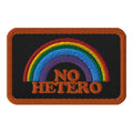 No Hetero gay pride embroidered patch, front view — Rose Gold Co