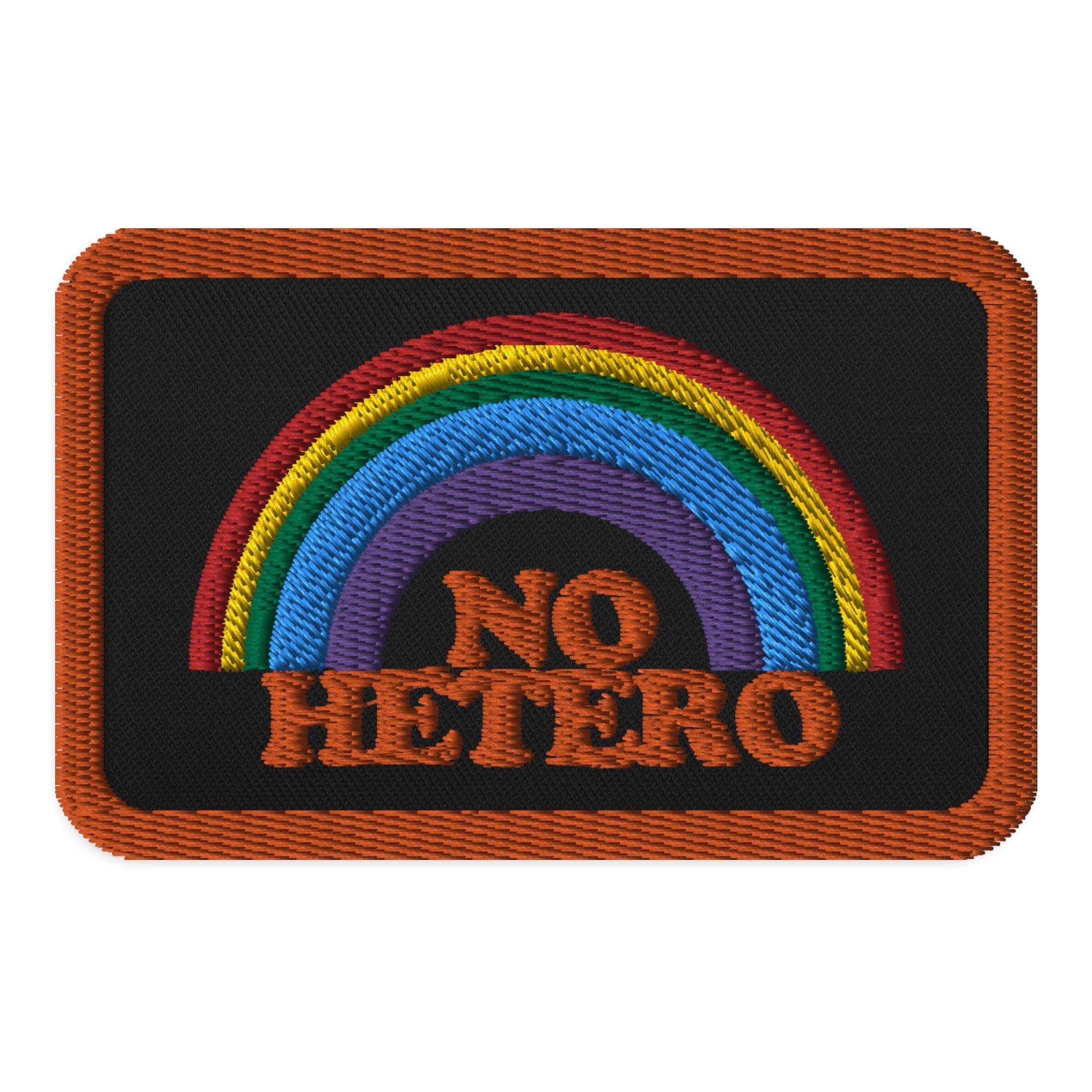 No Hetero gay pride embroidered patch, front view — Rose Gold Co