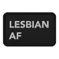 Lesbian AF embroidered patch, front view — Rose Gold Co