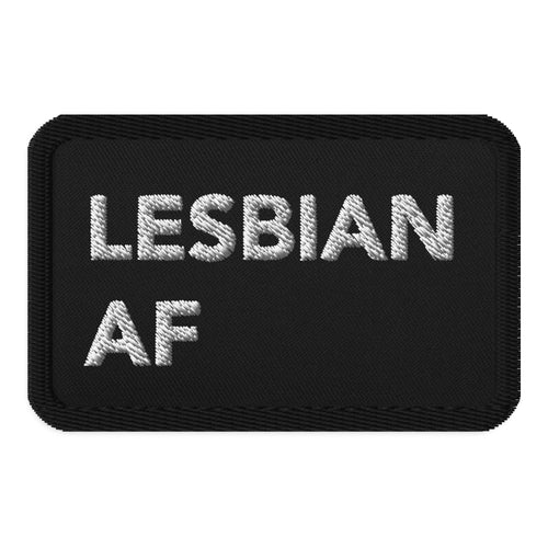 Lesbian AF embroidered patch, front view — Rose Gold Co