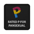 Rated P for Pansexual embroidered patch, front view — Rose Gold Co