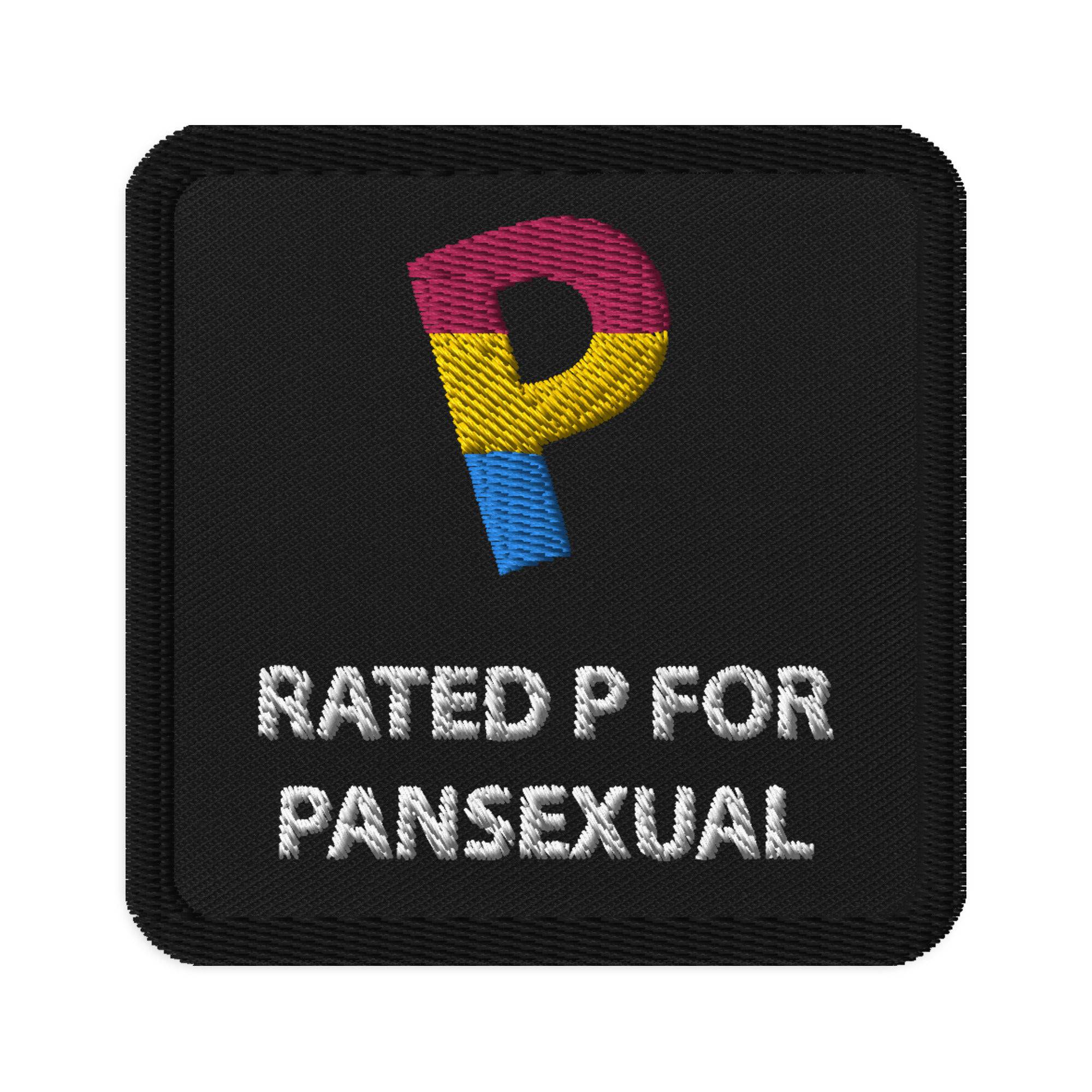 Rated P for Pansexual embroidered patch, front view — Rose Gold Co
