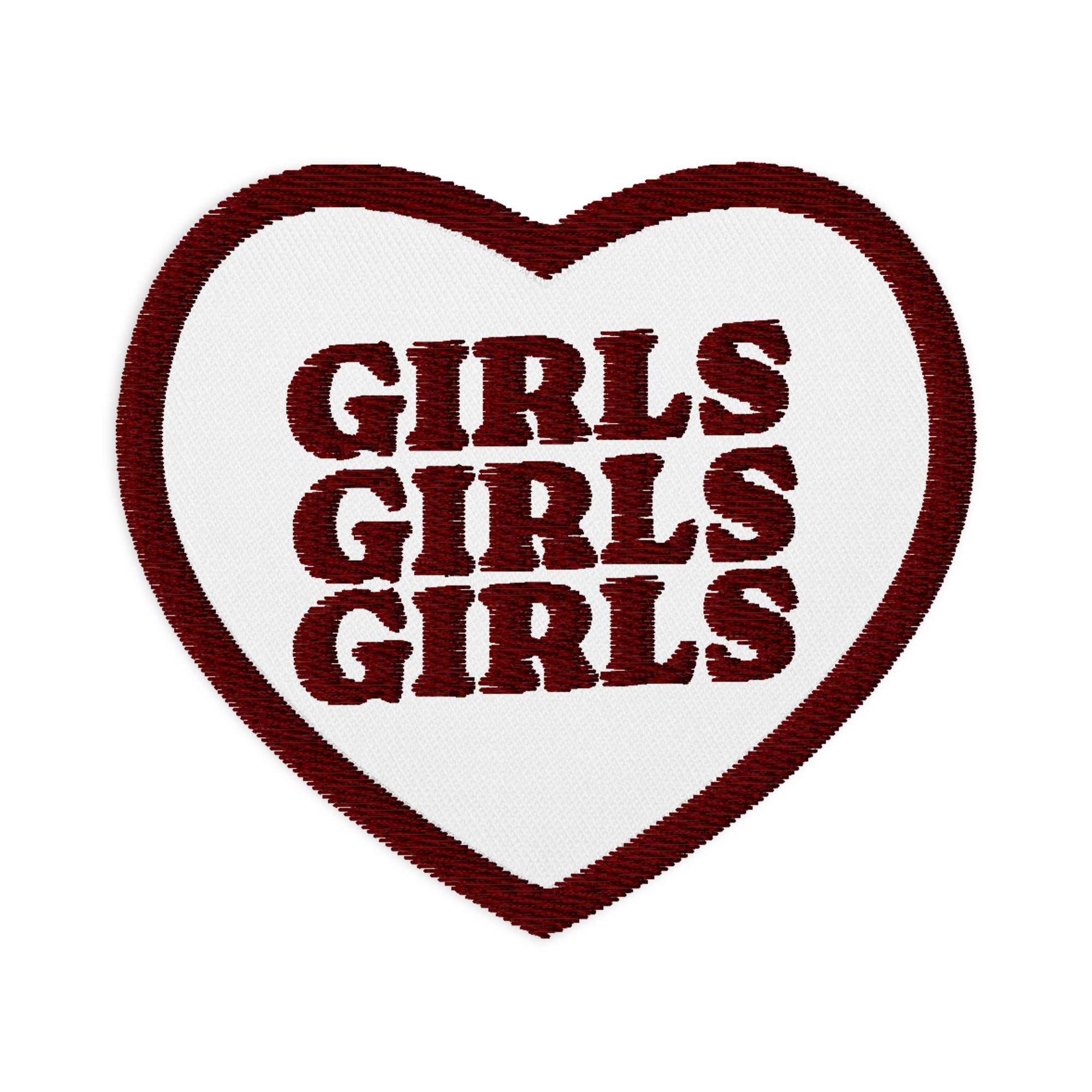 GIRLS heart embroidered patch, back view — Rose Gold Co