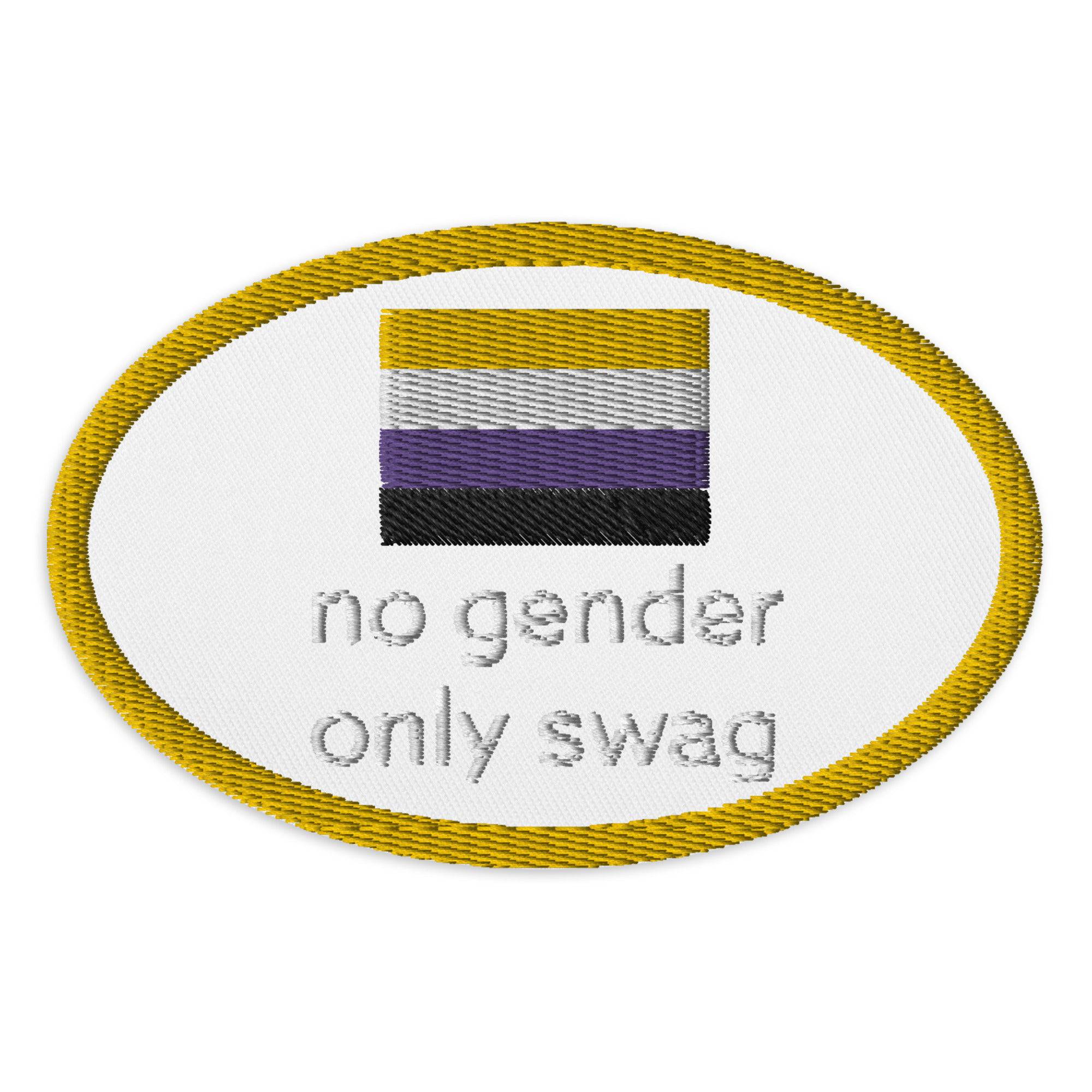 No Gender, Only Swag nonbinary embroidered patch, view 2 — Rose Gold Co