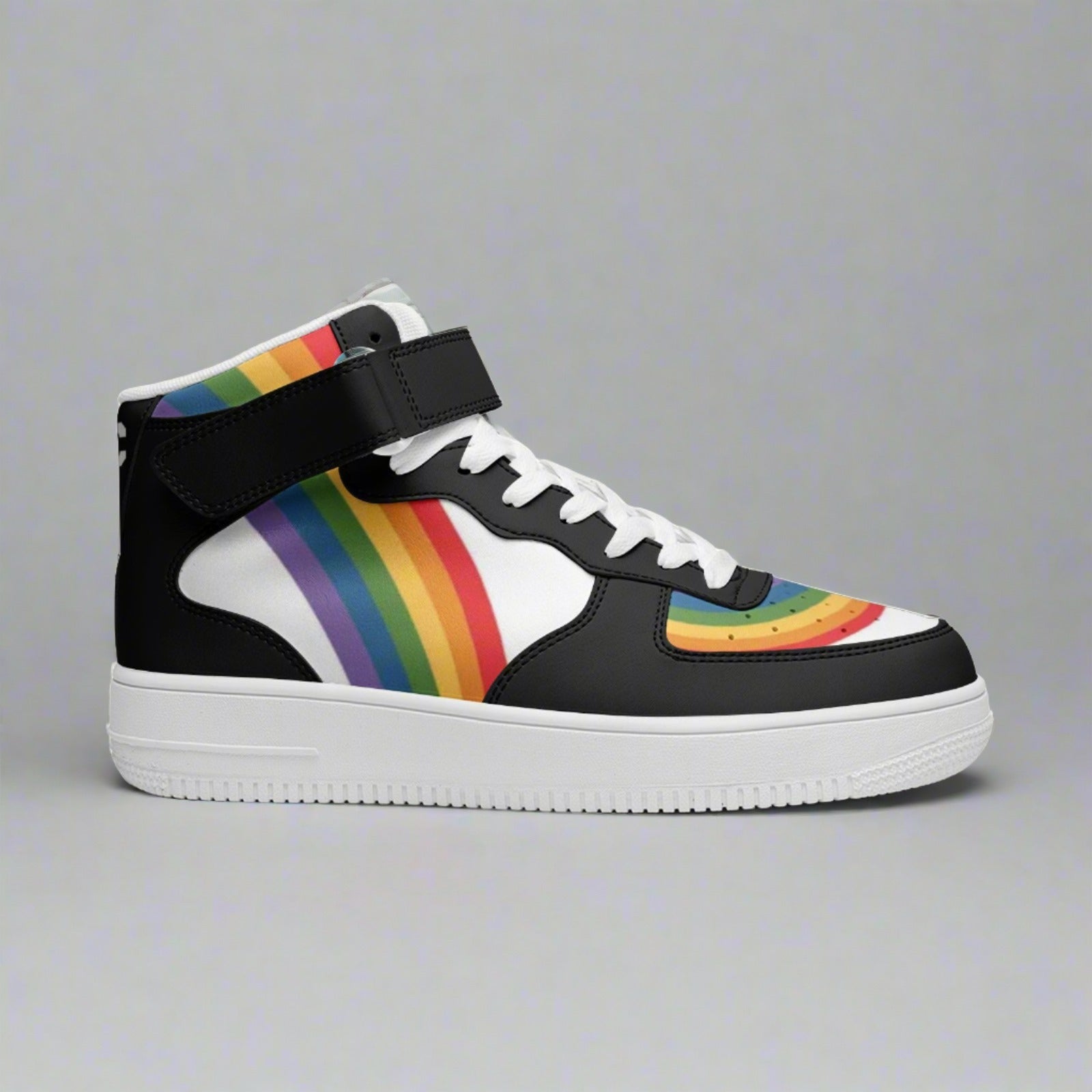 Rainbow pride high-top sneakers, detail view — Rose Gold Co
