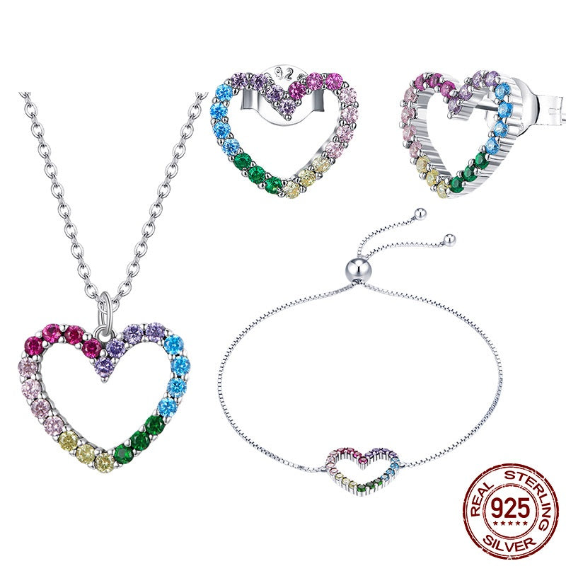 Sterling Silver Rainbow Heart Zircon Jewelry Set - Rose Gold Co. Shop