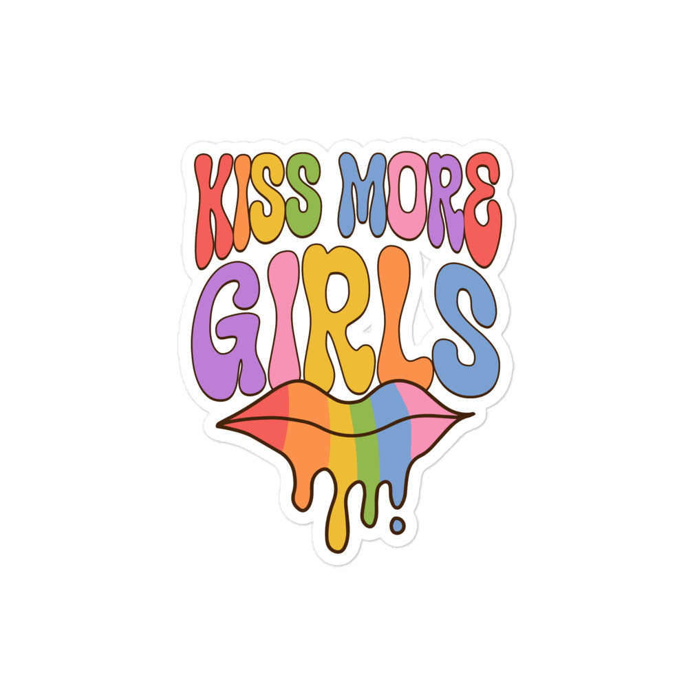 Kiss More Girls vinyl sticker, detail view — Rose Gold Co