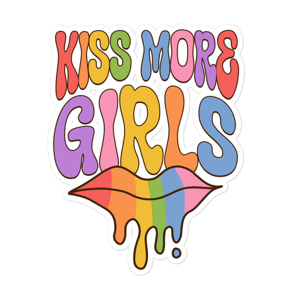 Kiss More Girls vinyl sticker, front view — Rose Gold Co