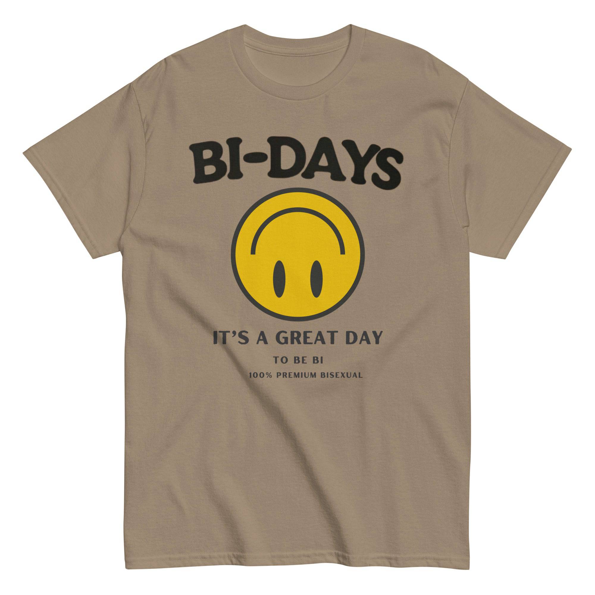 Bi Days Smiley bisexual tee, view 4 — Rose Gold Co