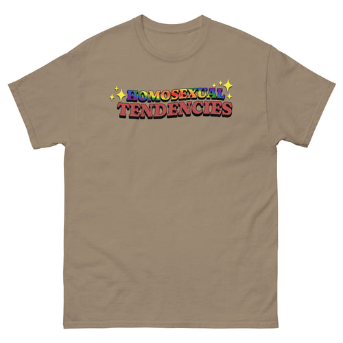 Homosexual Tendencies classic tee, front view — Rose Gold Co