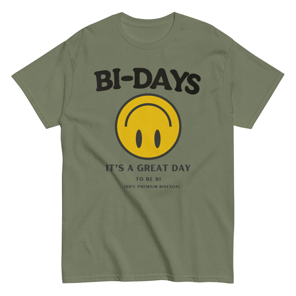 Bi Days Smiley bisexual tee, view 3 — Rose Gold Co