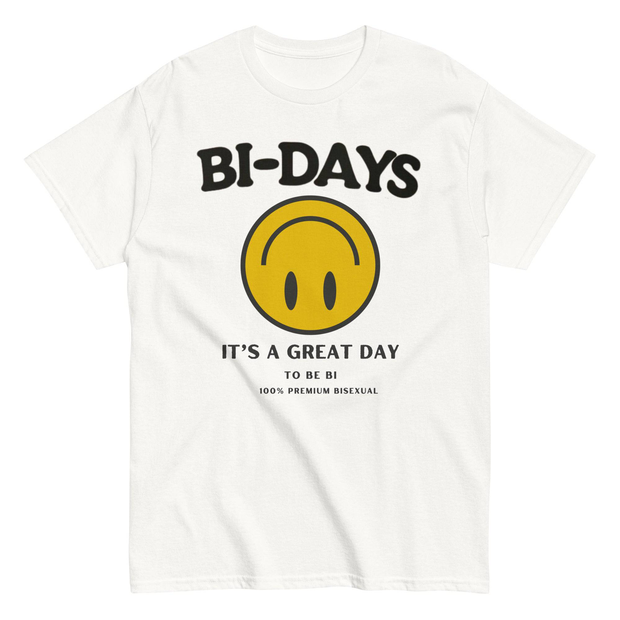 Bi Days Smiley bisexual tee, view 5 — Rose Gold Co