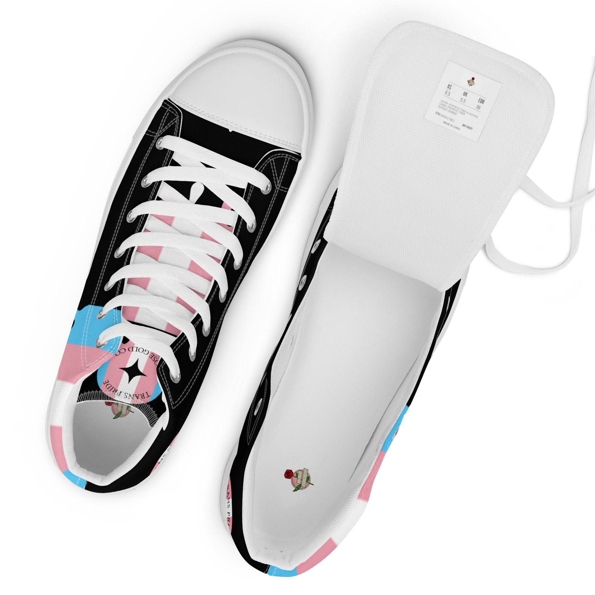 Melting trans pride high top sneakers, view 2 — Rose Gold Co