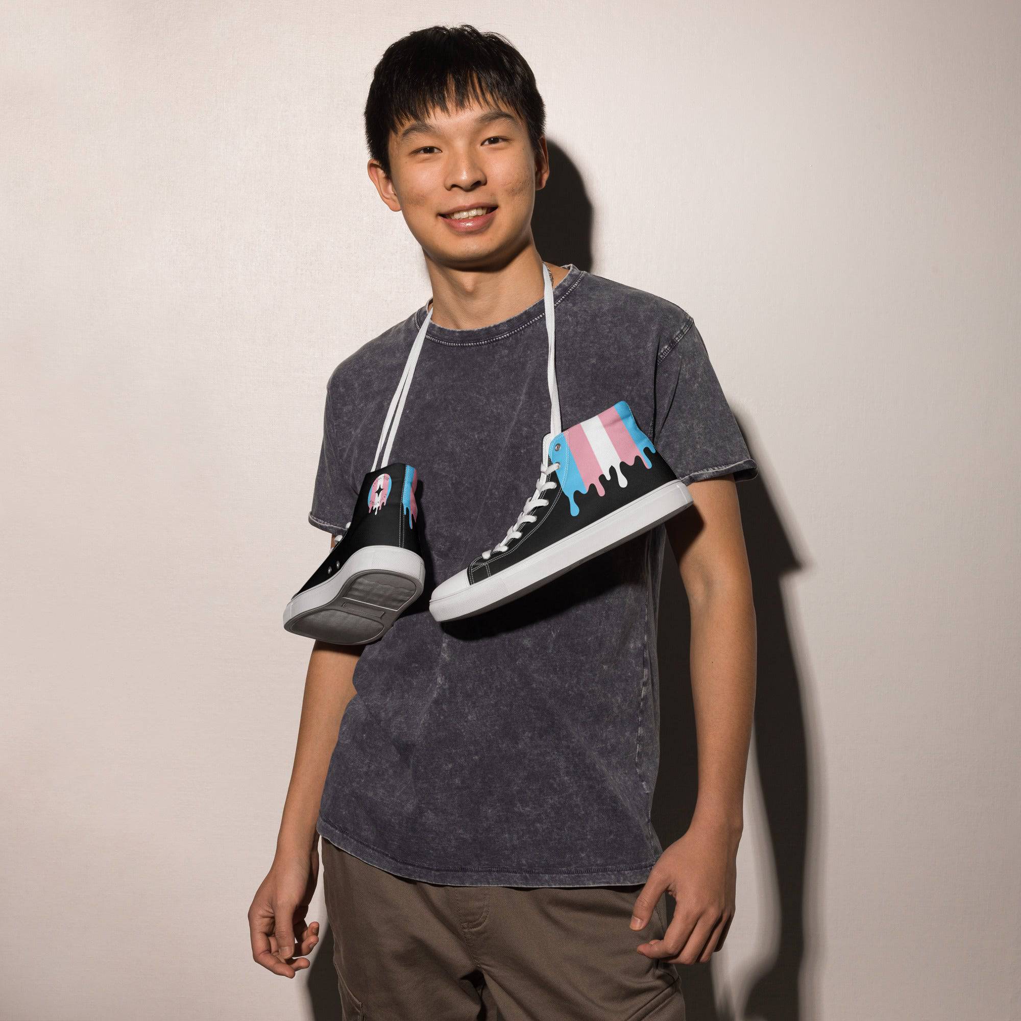Melting trans pride high top sneakers, view 7 — Rose Gold Co