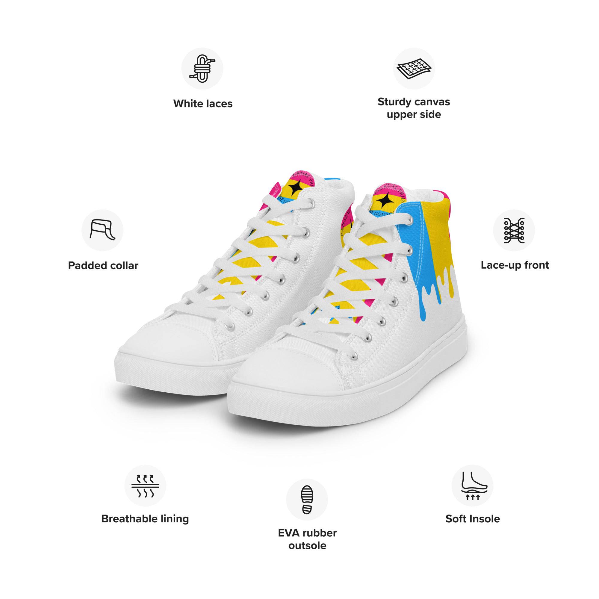 Pansexual pride men's high top sneakers, view 5 — Rose Gold Co