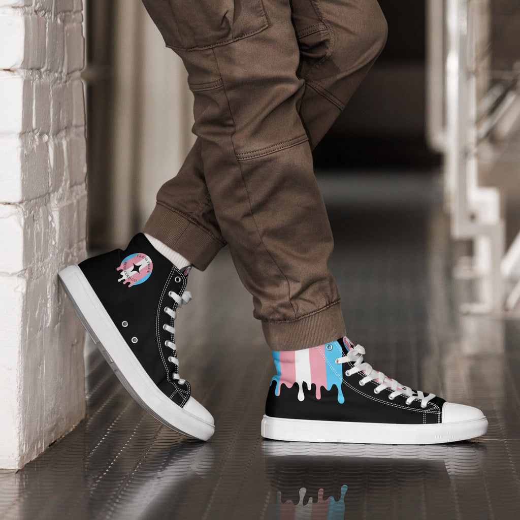 Melting trans pride high top sneakers, front view — Rose Gold Co