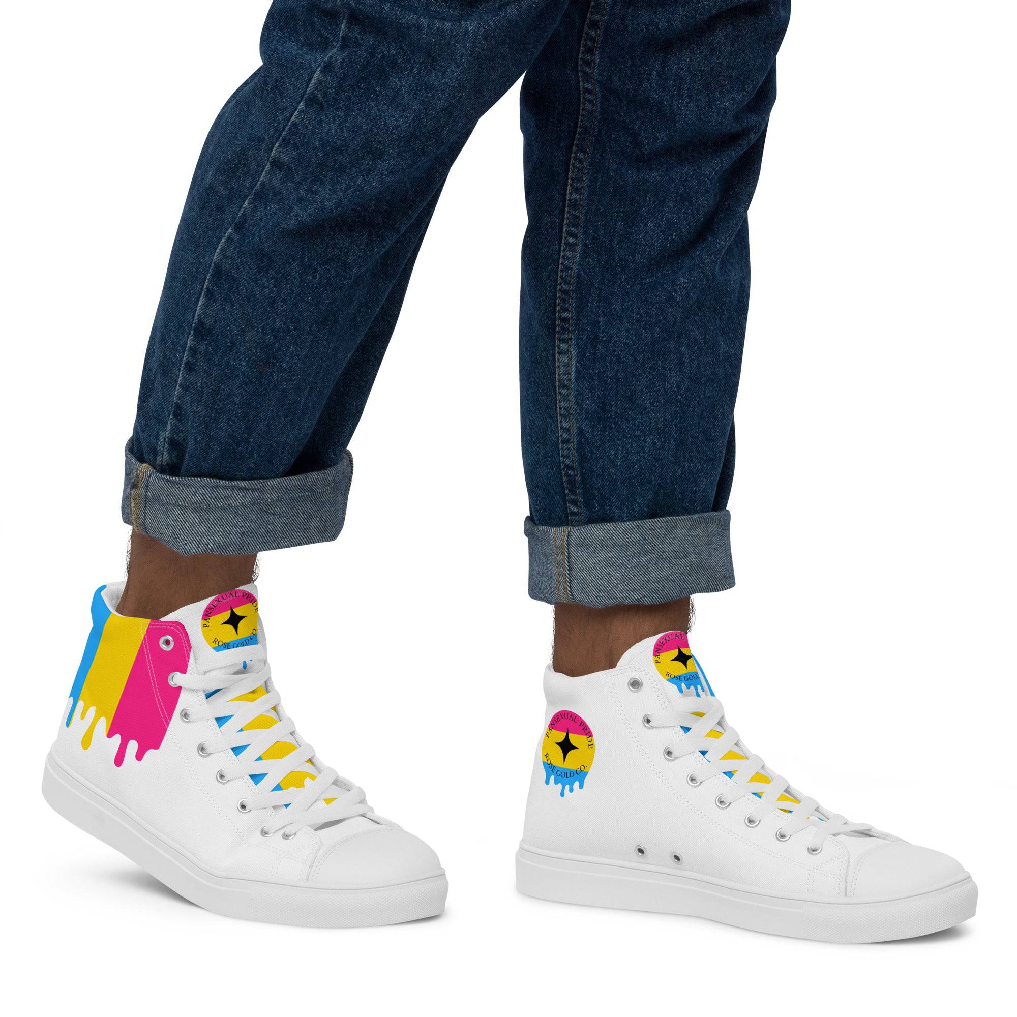Pansexual pride men's high top sneakers, view 2 — Rose Gold Co