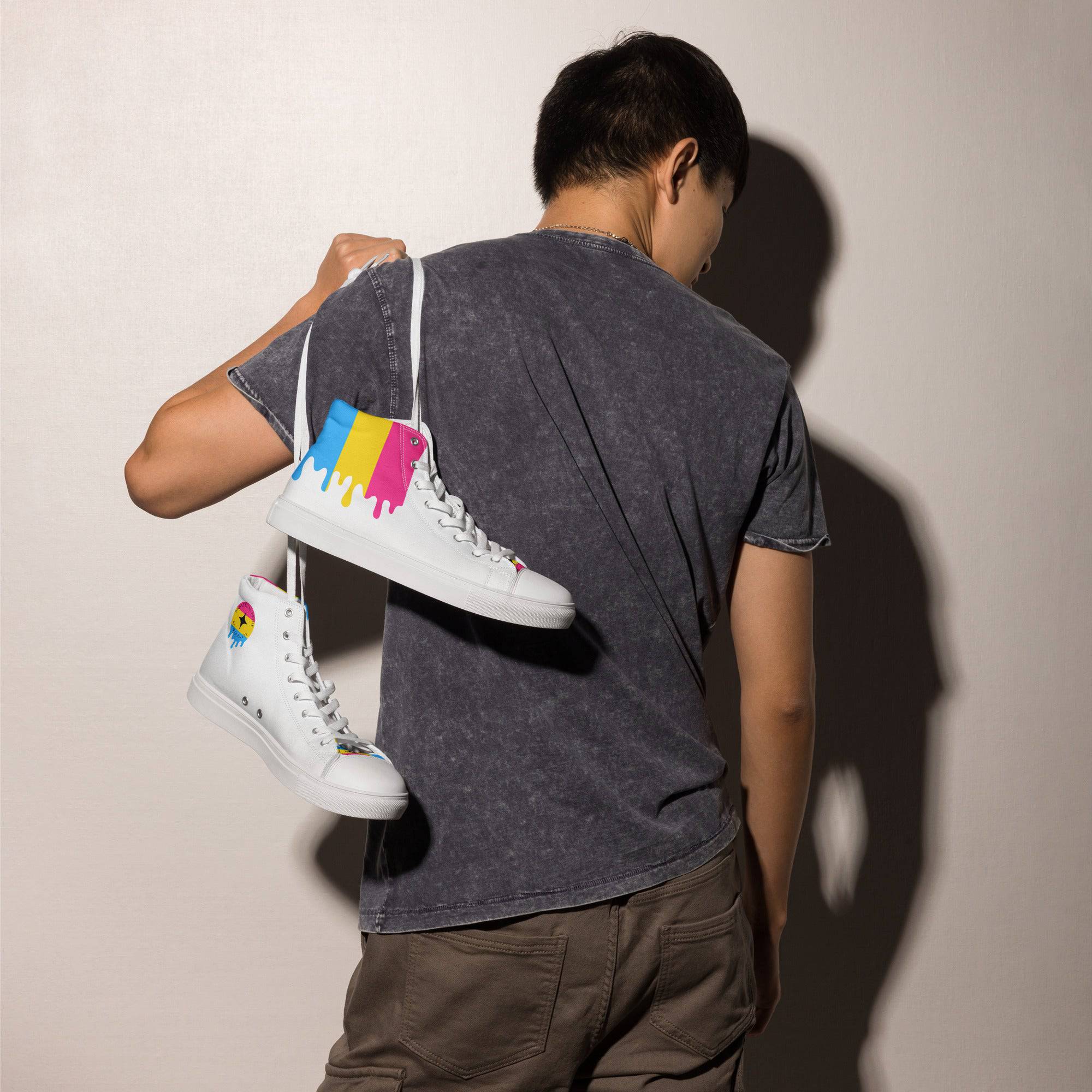 Pansexual pride men's high top sneakers, view 9 — Rose Gold Co