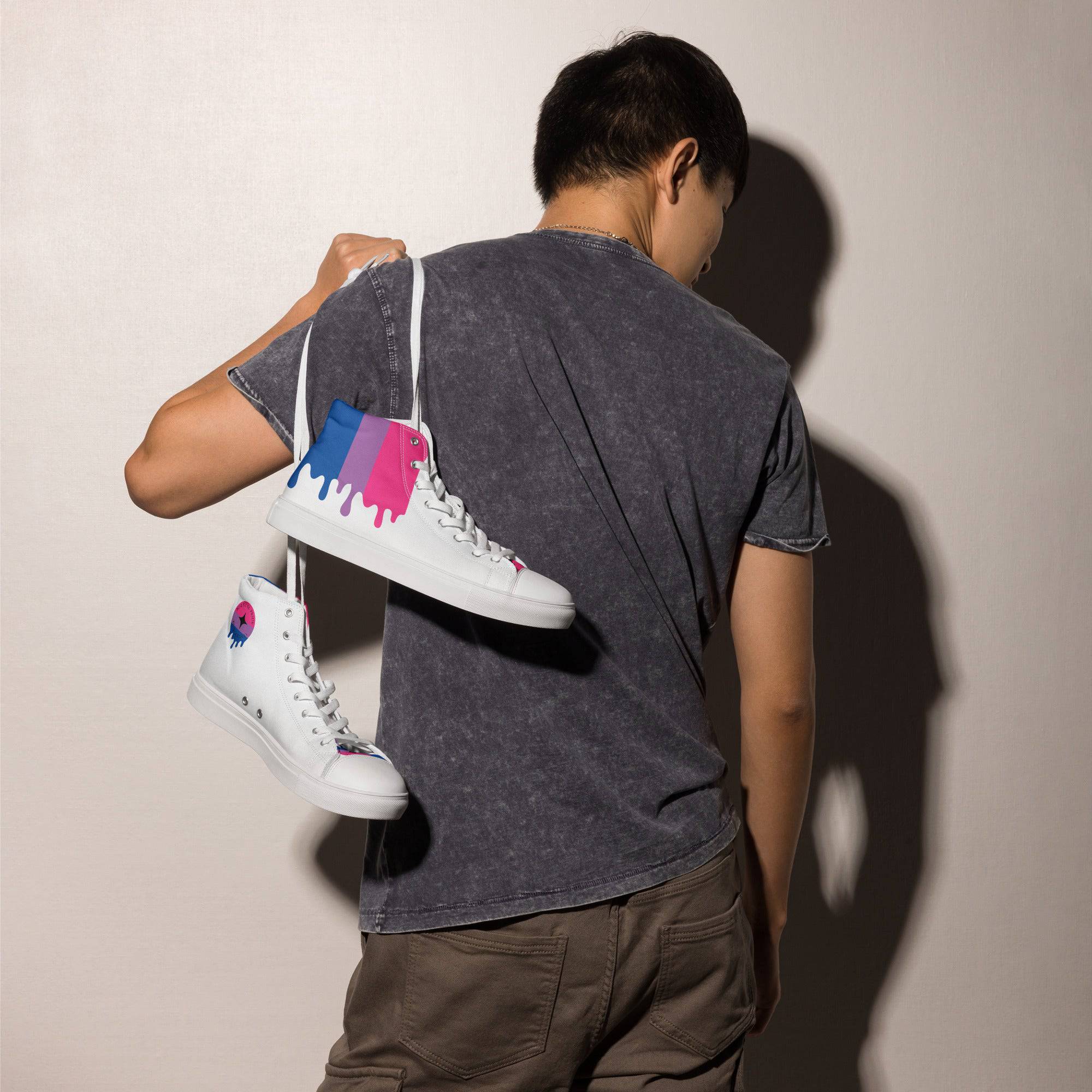 Bisexual pride men's high top sneakers, view 10 — Rose Gold Co