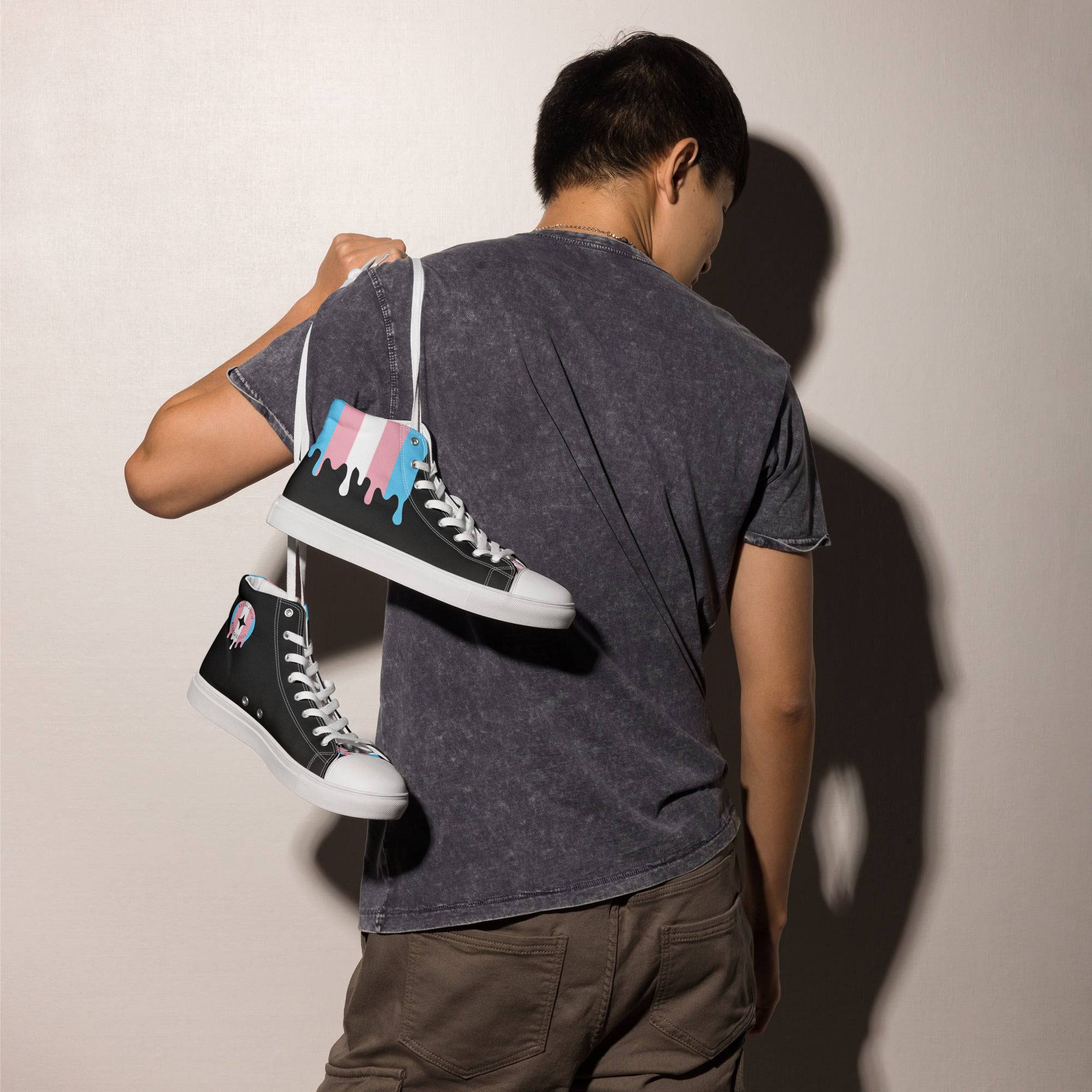 Melting trans pride high top sneakers, view 8 — Rose Gold Co