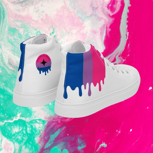 Bisexual pride men's high top sneakers, front view — Rose Gold Co