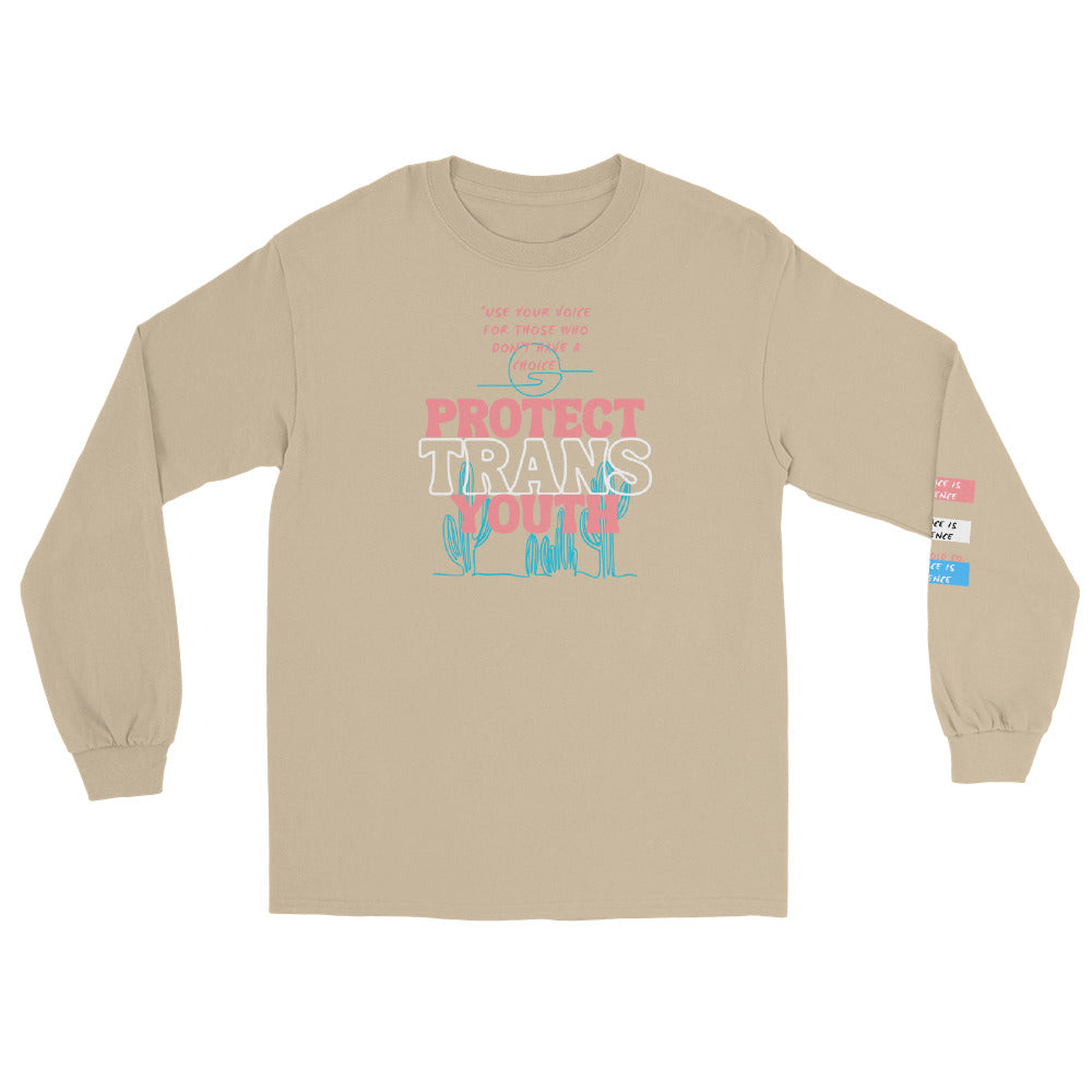 Protect Trans Youth long sleeve tee, view 2 — Rose Gold Co