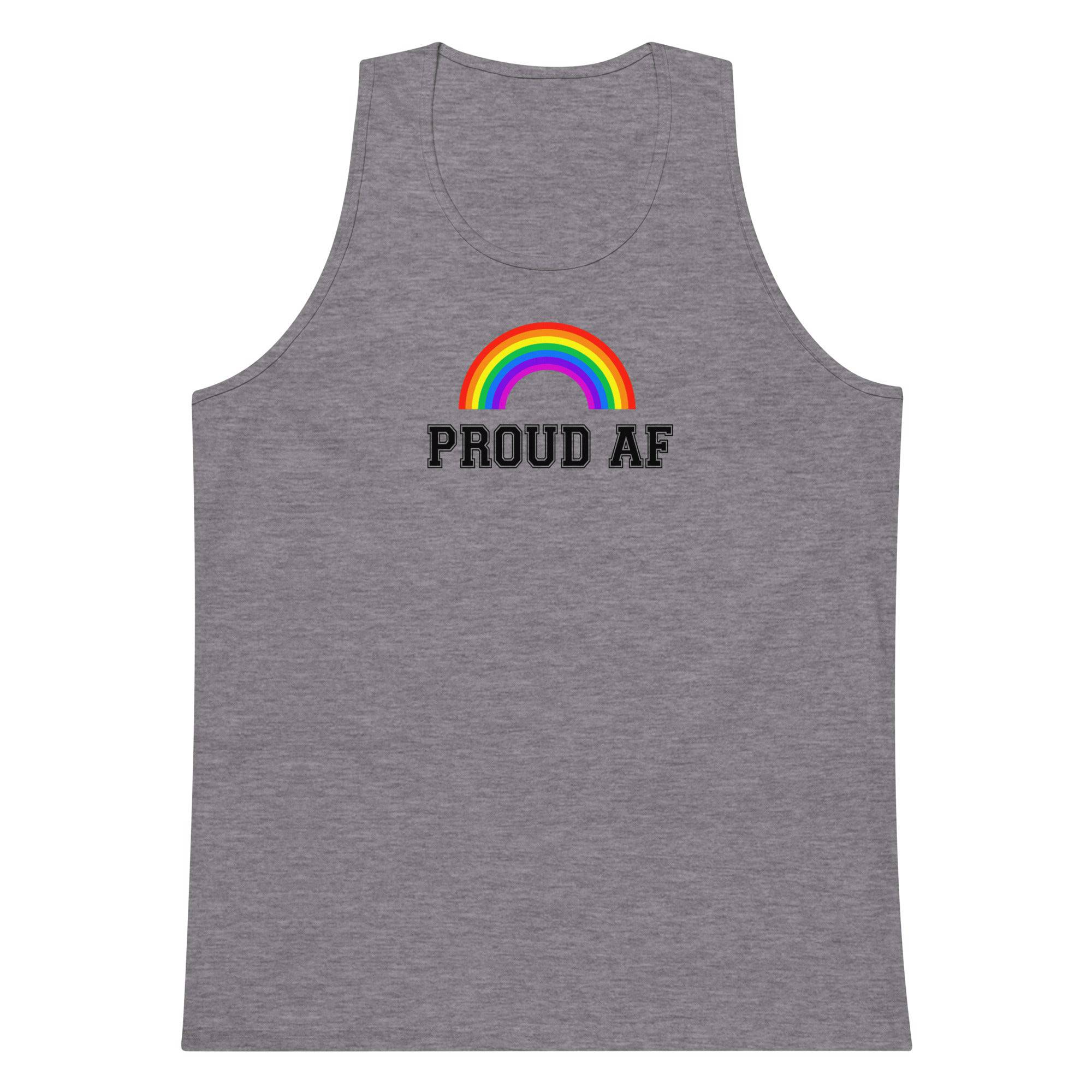 Proud AF rainbow tank top, front view — Rose Gold Co
