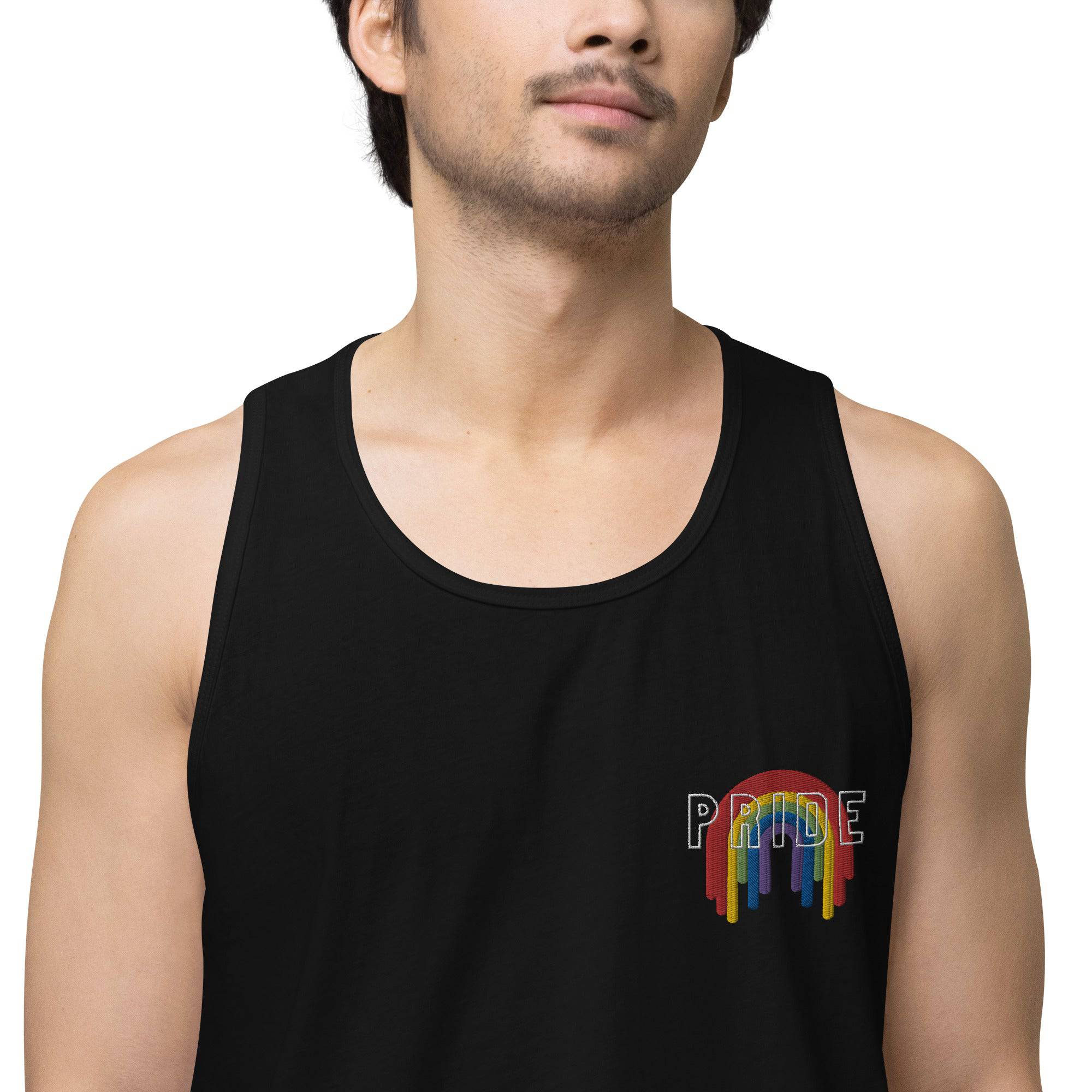 Rainbow melting pride flag premium tank top, front view — Rose Gold Co