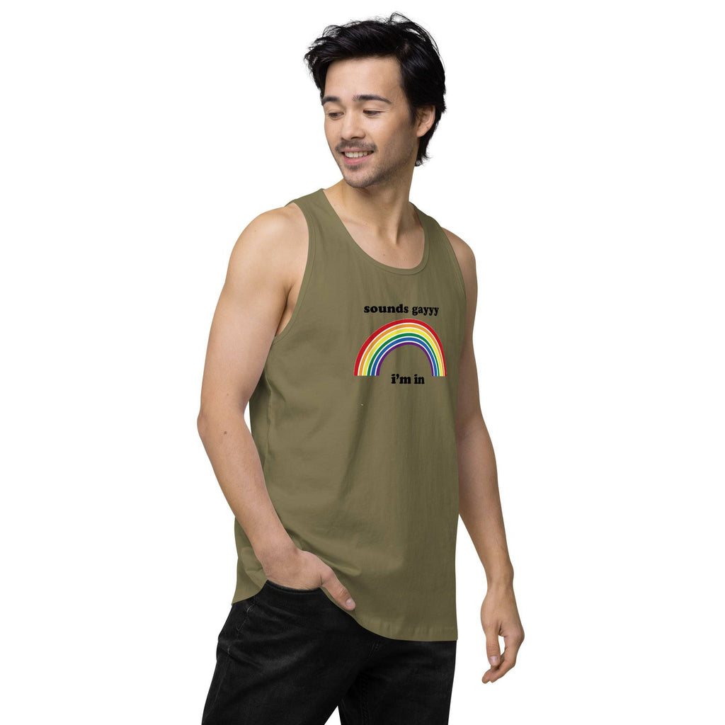 Sounds Gay, I'm In premium tank top, view 4 — Rose Gold Co
