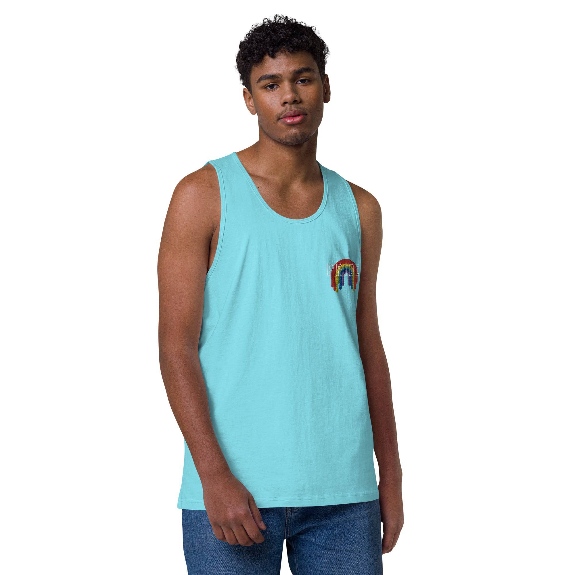 Rainbow melting pride flag premium tank top, view 3 — Rose Gold Co