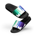 MLM pride men's slides, front view — Rose Gold Co