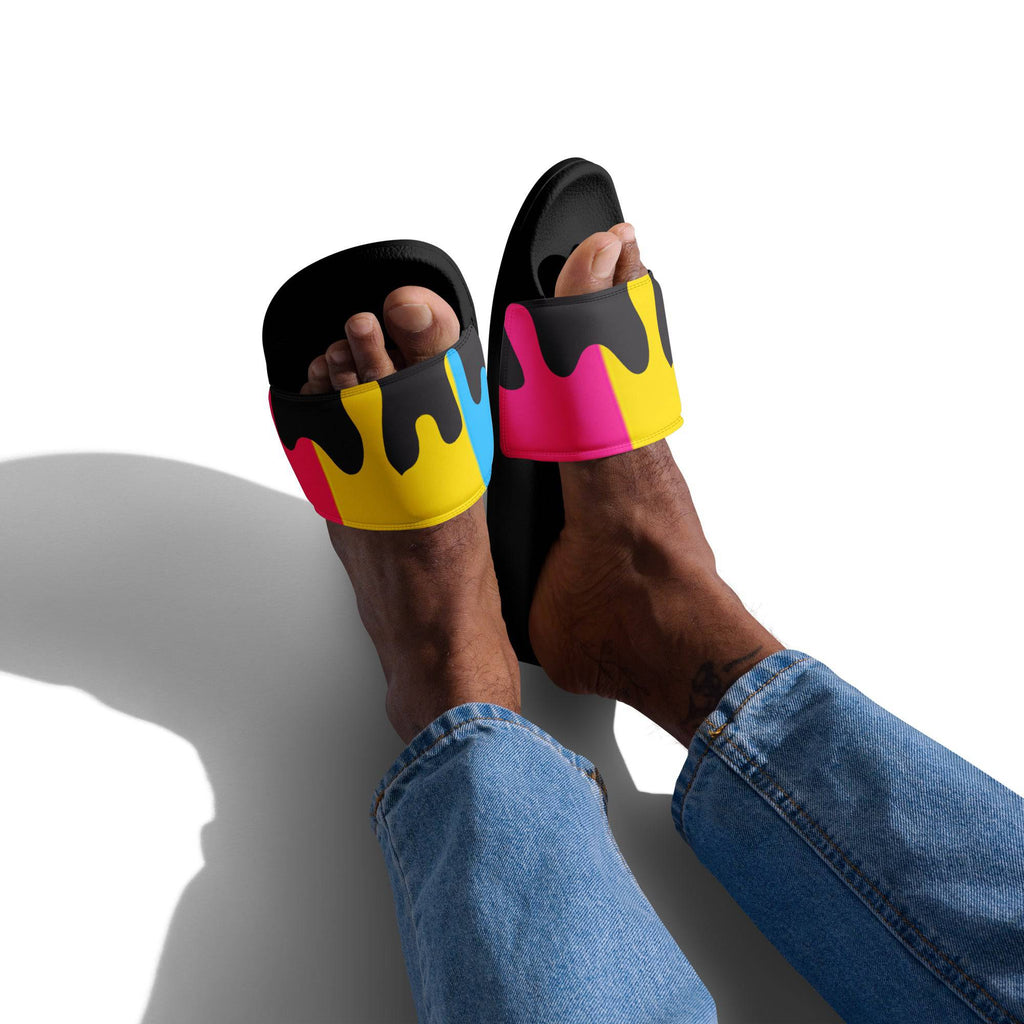 Melting pansexual pride men's slides, view 3 — Rose Gold Co