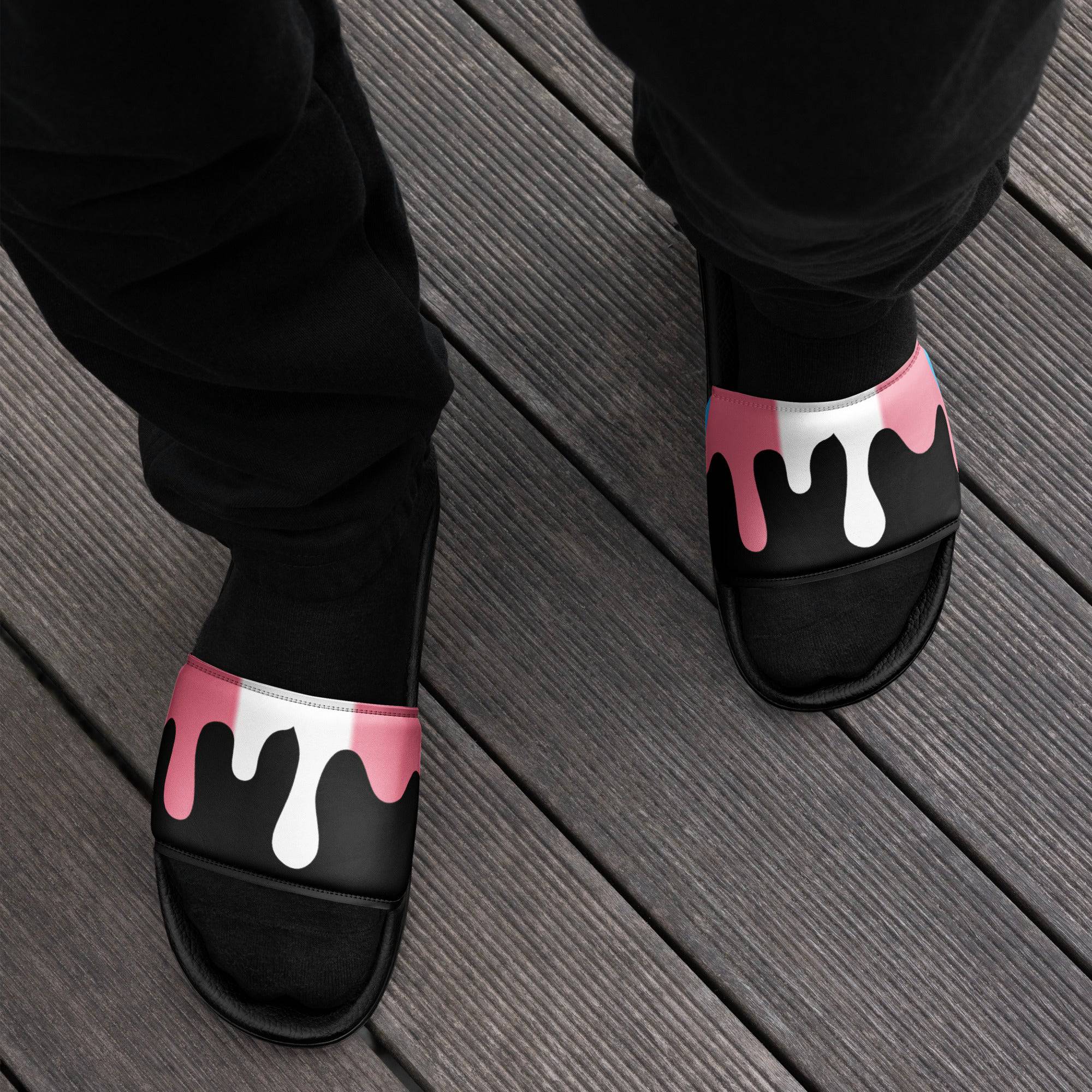 Trans melting pride flag men's slides, view 2 — Rose Gold Co