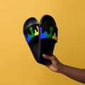 Rainbow melting pride flag men's slides, front view — Rose Gold Co