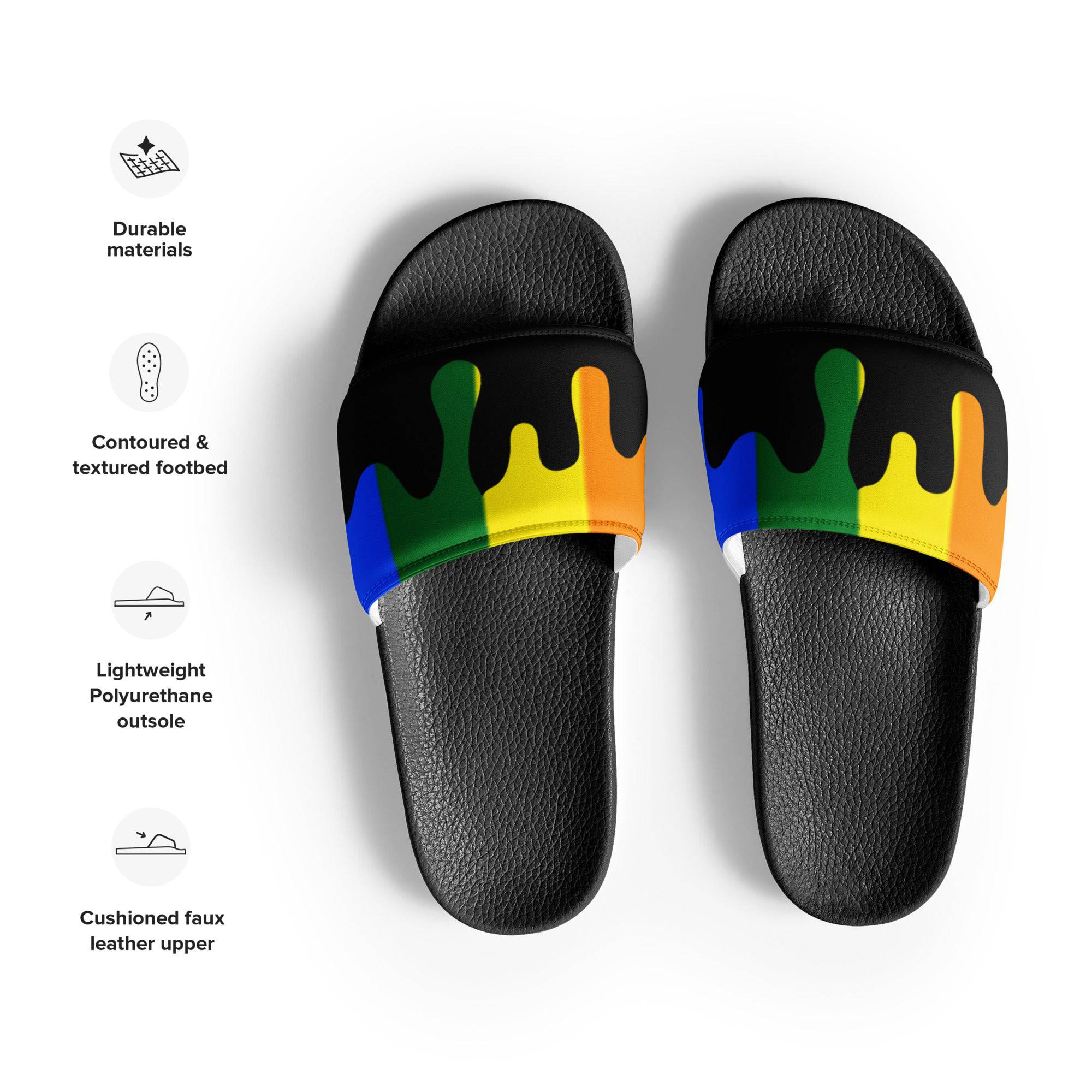 Rainbow melting pride flag men's slides, view 3 — Rose Gold Co