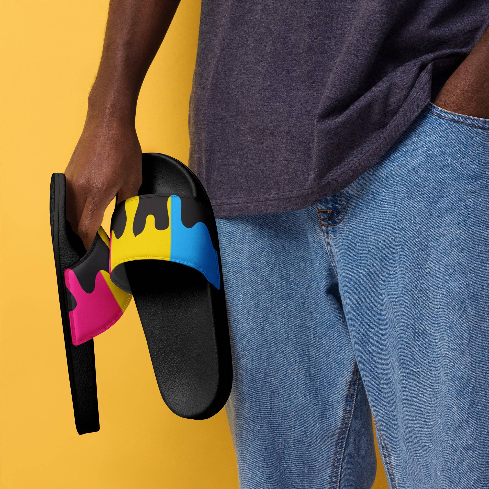 Melting pansexual pride men's slides, view 7 — Rose Gold Co