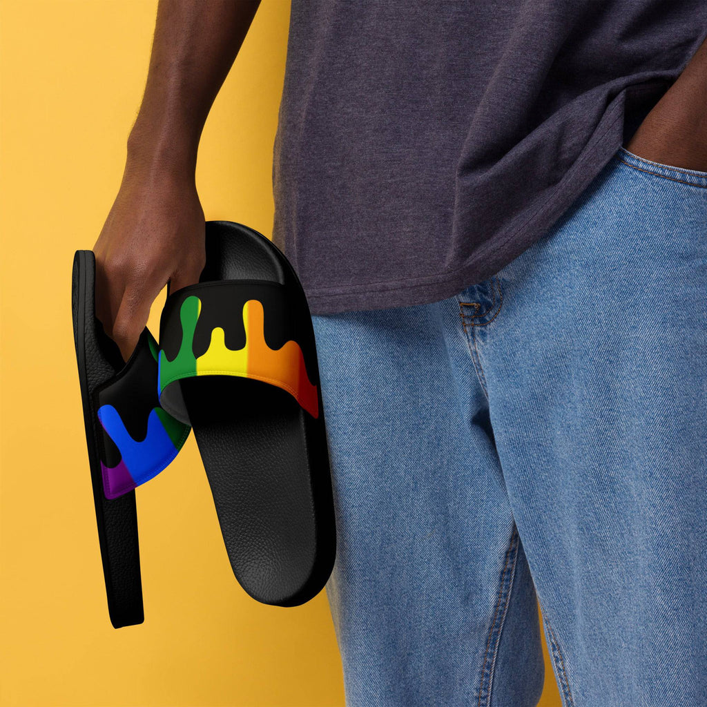Rainbow melting pride flag men's slides, view 7 — Rose Gold Co